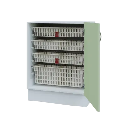 MBS - 65D spodní skříňka boxová, 1-dveřová, pravá, 908x654x600, korpus bílý, dvířko šedo-zelinkavá